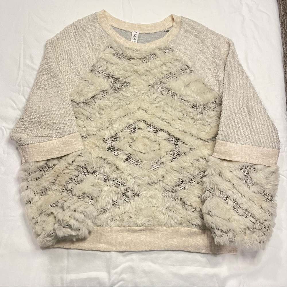 Anthropologie Amandi Pullover Sweater Faux Fur Womens Size XL Made In USA